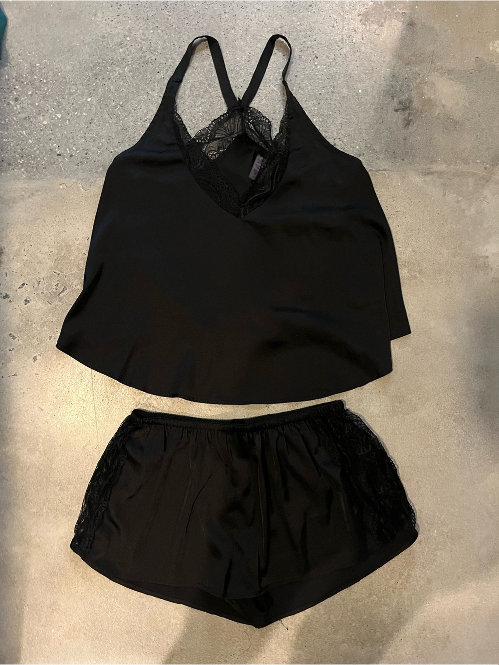 Lulu's Black Lace-Trim Satin Cami & Short Sleep Set